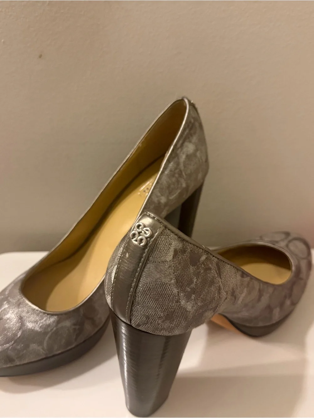 Coach Gray Signature Block Heel Pumps
